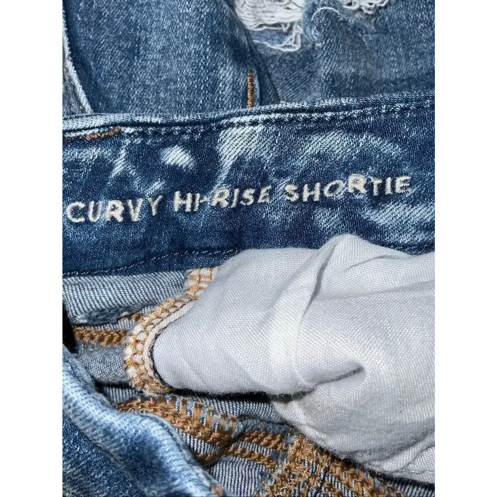 American Eagle Level Stretch Curvy Raw Hem High Rise Shortie Jean Shorts Size 0